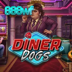 Tampilan visual neon dan karakter unik dalam slot Diner Dogs